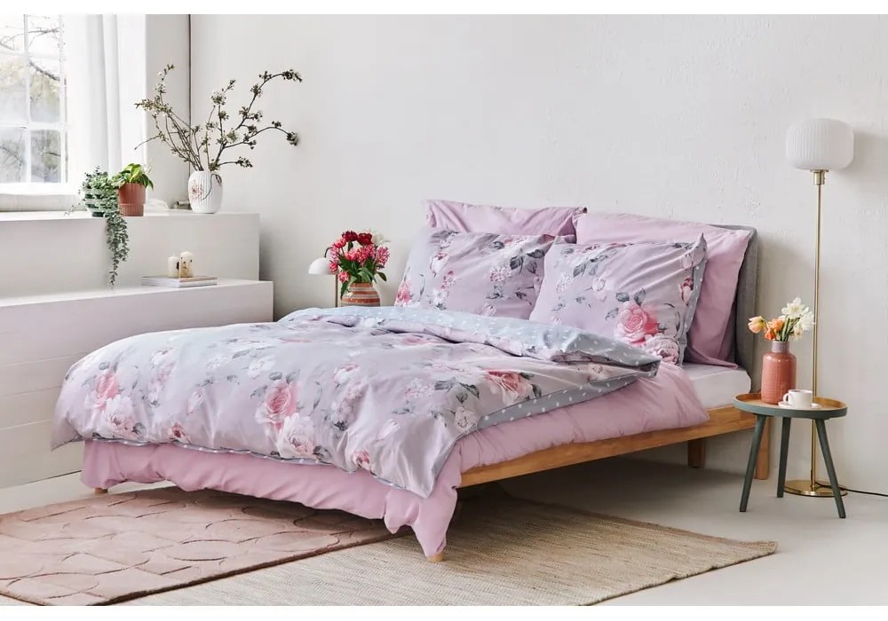 Lenjerie de pat din bumbac pentru pat dublu Bonami Selection Belle, 200 x 220 cm, roz