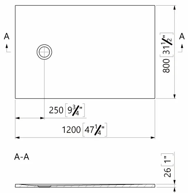 Cadita dus compozit Marmite Burgos 120x80 cm, dreptunghiulara, alb mat 1200x800 mm