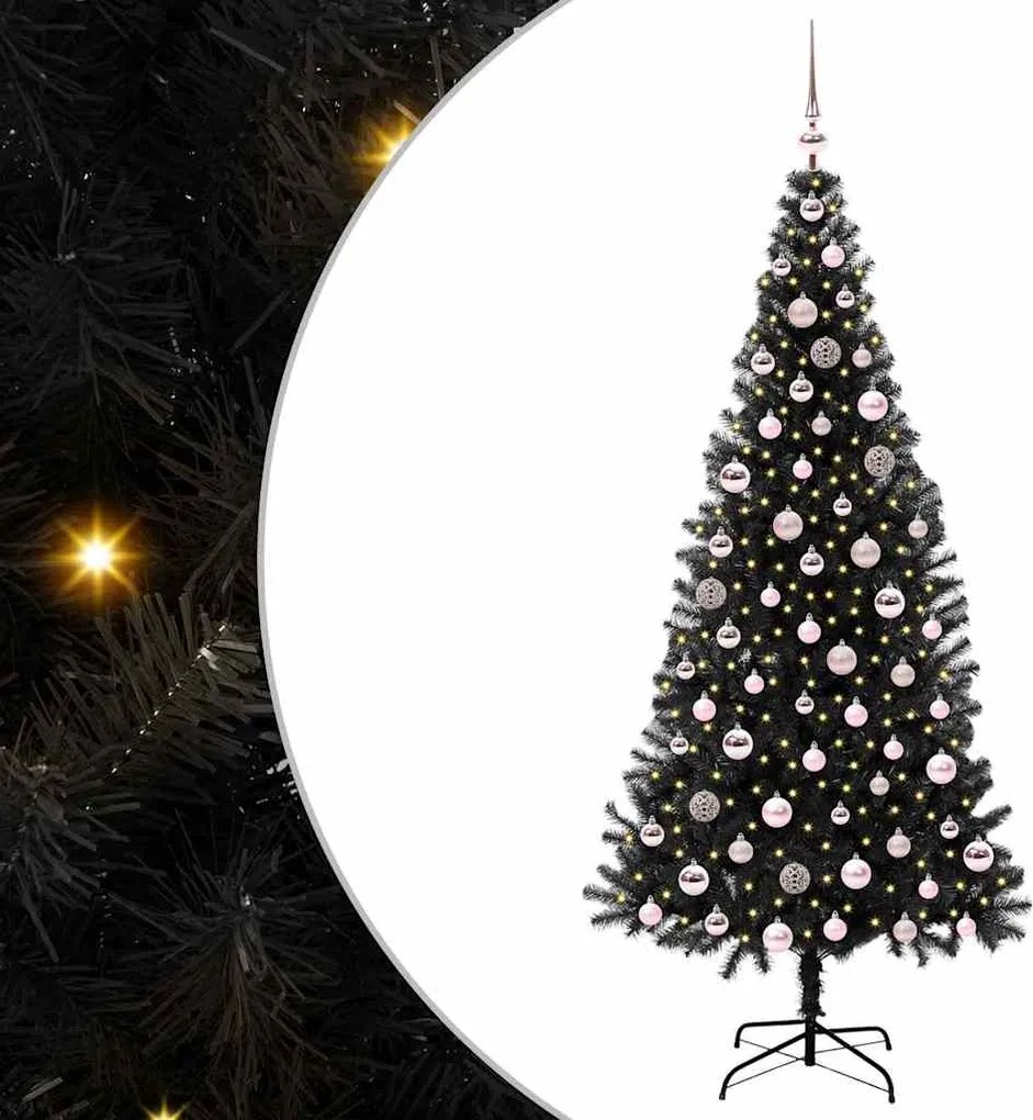 vidaXL Brad de Crăciun cu 300 LED cu suport Negru 210 cm PVC