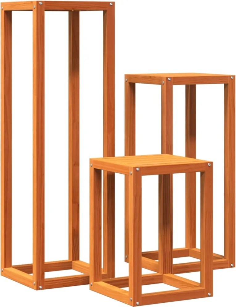 vidaXL Suporturi de plante, 3 buc., maro ceruit, lemn masiv de pin