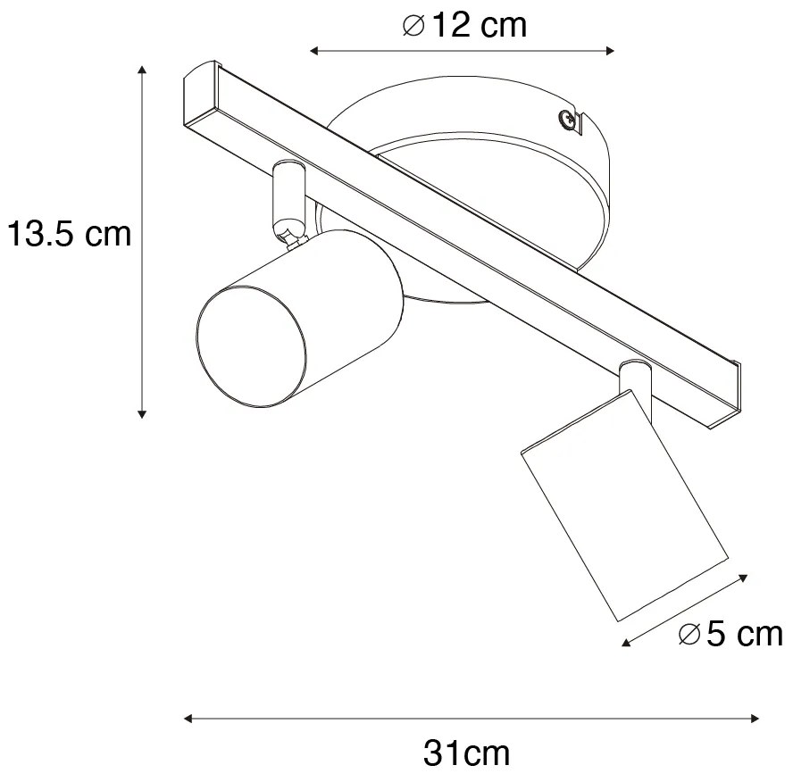 Spot de tavan negru GU10 50mm cu 2 lumini, inclusiv iluminare de fundal și comutator cu 3 căi - Back Up