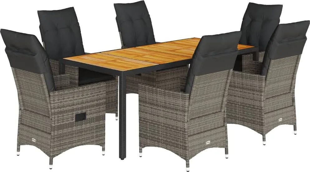 vidaXL Set mobilier de grădină cu perne, 7 piese, gri, poliratan
