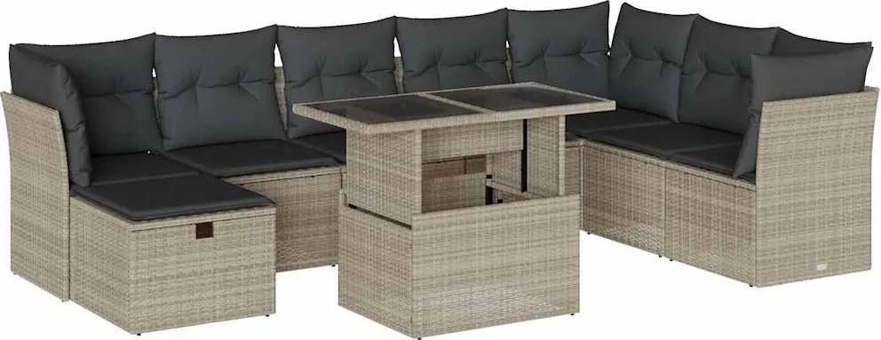 vidaXL Set canapele de grădină cu perne, 9 piese gri deschis poliratan