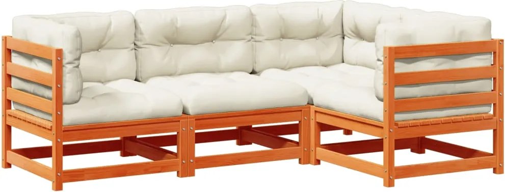 vidaXL Set canapele grădină cu perne, 4 piese, maro ceruit, lemn pin