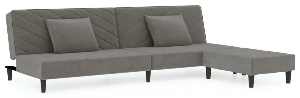 3081832 vidaXL Canapea pat cu 2 perne&taburet, 2 locuri, gri deschis, catifea