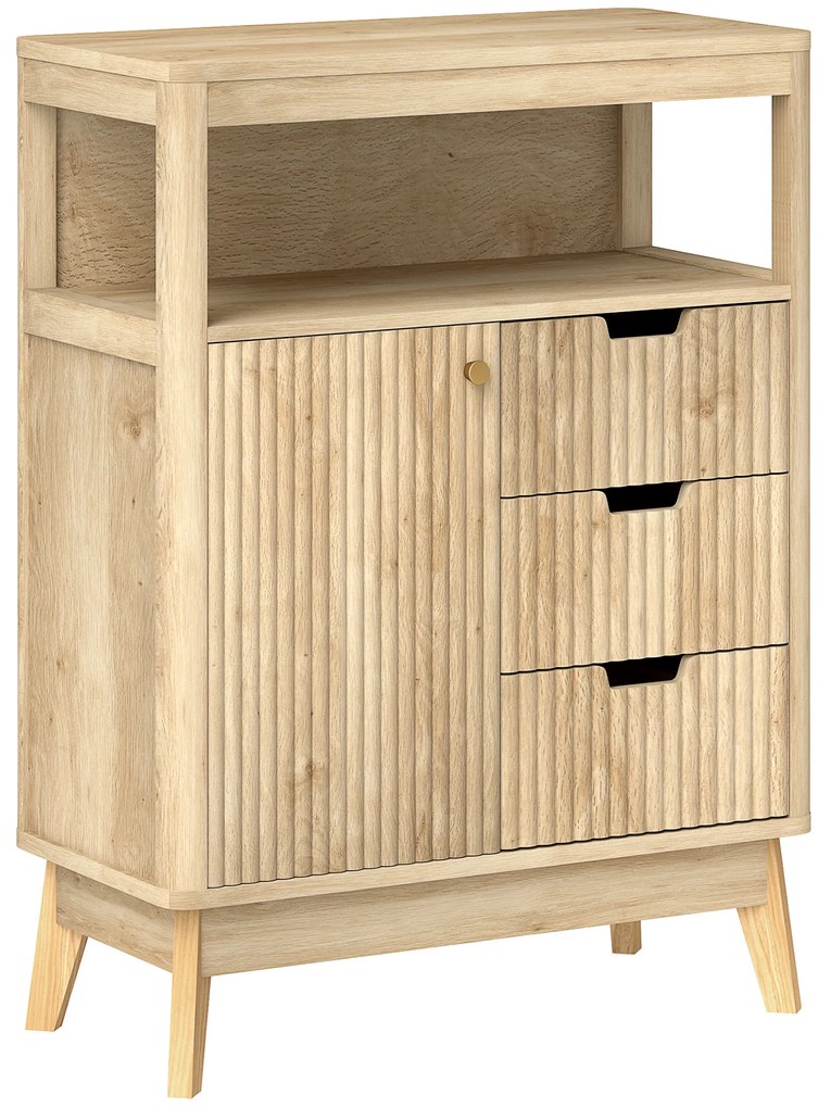 HOMCOM Bufet salon mobilier de depozitare cu dulap cu uși, raft reglabil și raft deschis, 60x30x81cm, lemn natural | Aosom Romania