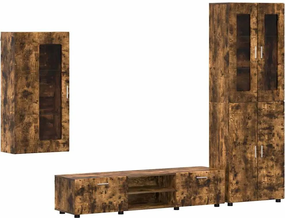 vidaXL Set comodă TV cu sertar FLORIN Stejar fumuriu Lemn compozit