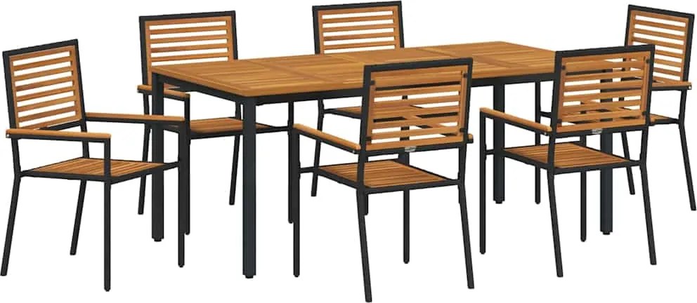 vidaXL Set de masă pentru grădină 7 pcs Negru și Maro poliratan