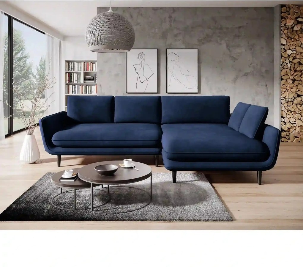 Coltar extensibil SOLANO, sezlong dreapta, stofa clasica albastru inch