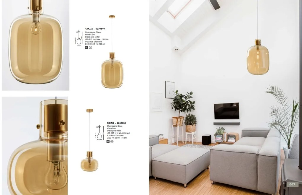 Lustra, Pendul design modern CINZIA champagne, 30cm