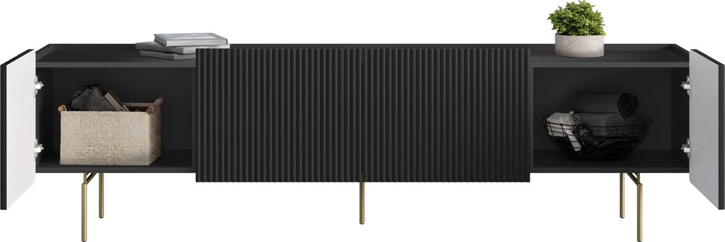 Dulap TV Malmi 200 cm - negru mat / picioare aurii