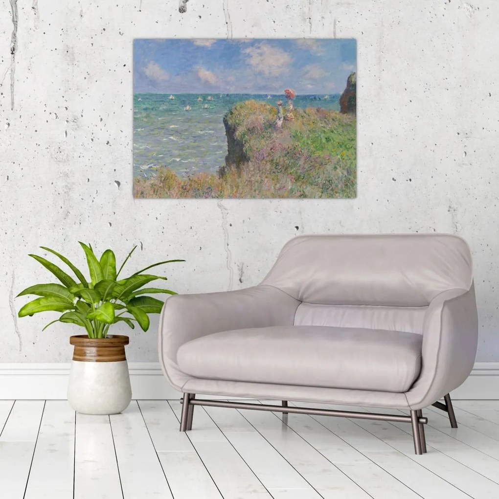 Tablou pe sticlă - Claude Monet, Cliff Walk at Pourville, reproducere (70x50 cm)