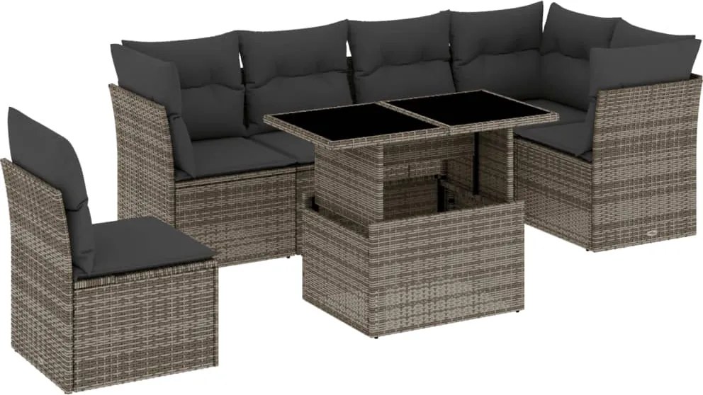 vidaXL Set canapele de grădină, 7 piese, cu perne, gri, poliratan