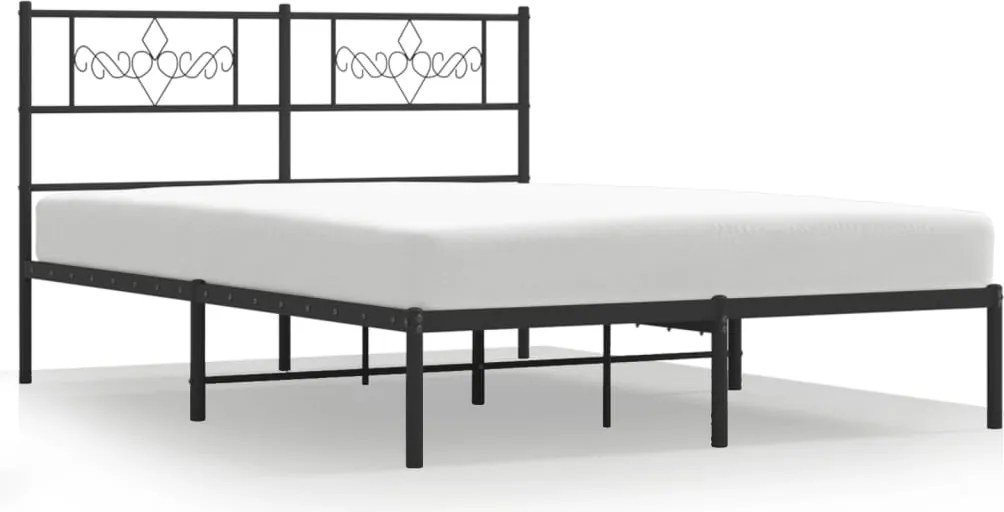 vidaXL Cadru de pat metalic cu tăblie, negru, 140x190 cm
