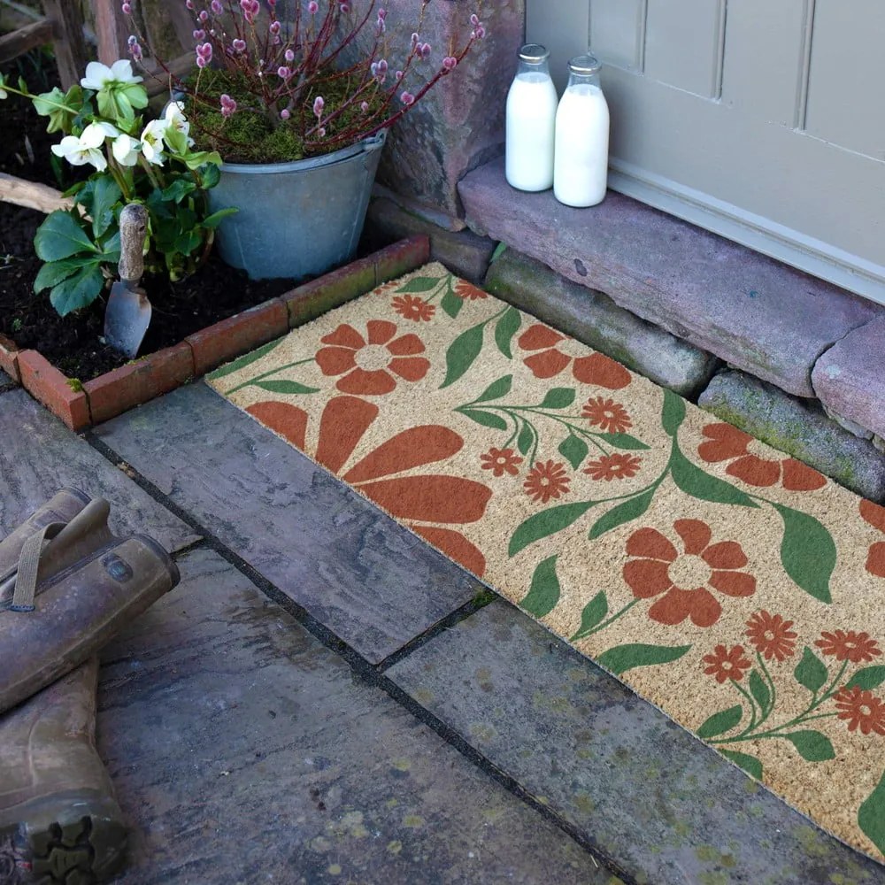 Covoraș de intrare din fibre de nucă de cocos 40x120 cm Red &amp; Green Floral – Artsy Doormats