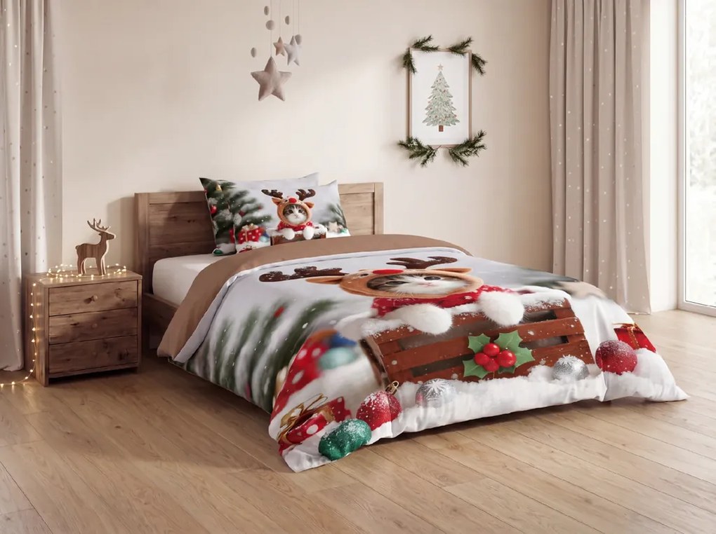 Lenjerie de pat din microfibra 3D RUDOLPH KITTEN colorată Dimensiune lenjerie de pat: 70 x 90 cm | 140 x 200 cm
