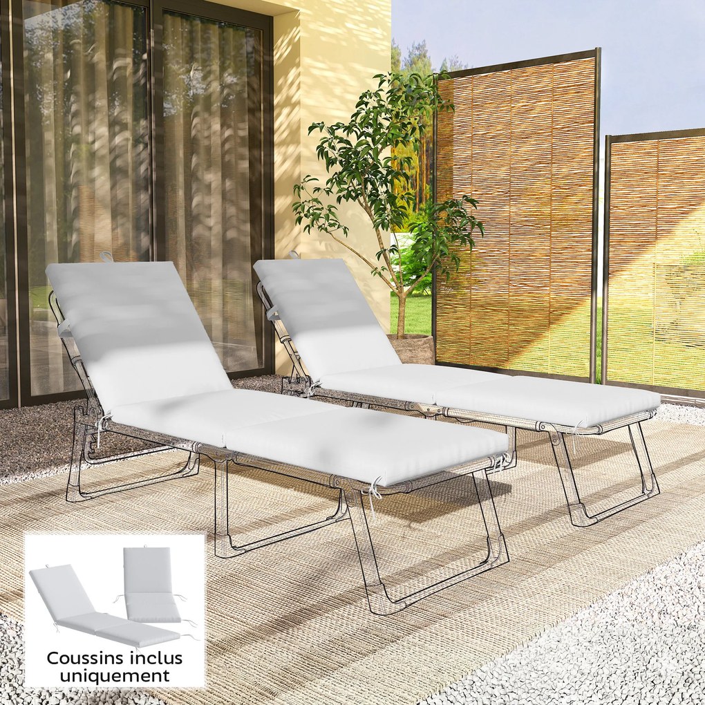 Outsunny Set de 2 perne pentru șezlong cu 5 curele și mâner integrat, pentru plajă balcon grădină, 182x53x6cm, Gri deschis | Aosom Romania