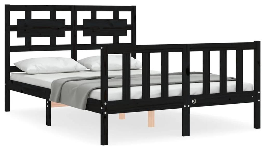 3192540 vidaXL Cadru de pat cu tăblie, negru, 140x190 cm, lemn masiv
