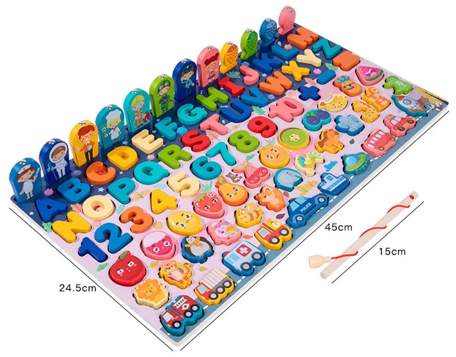 Jucărie Montessori din lemn 6 în 1, educativă și care potrivește formele