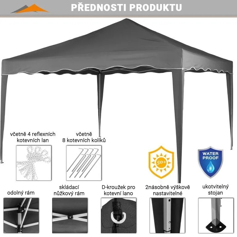 Cort de grădină INSTENT - 3x3 m, antracit + 4 laturi