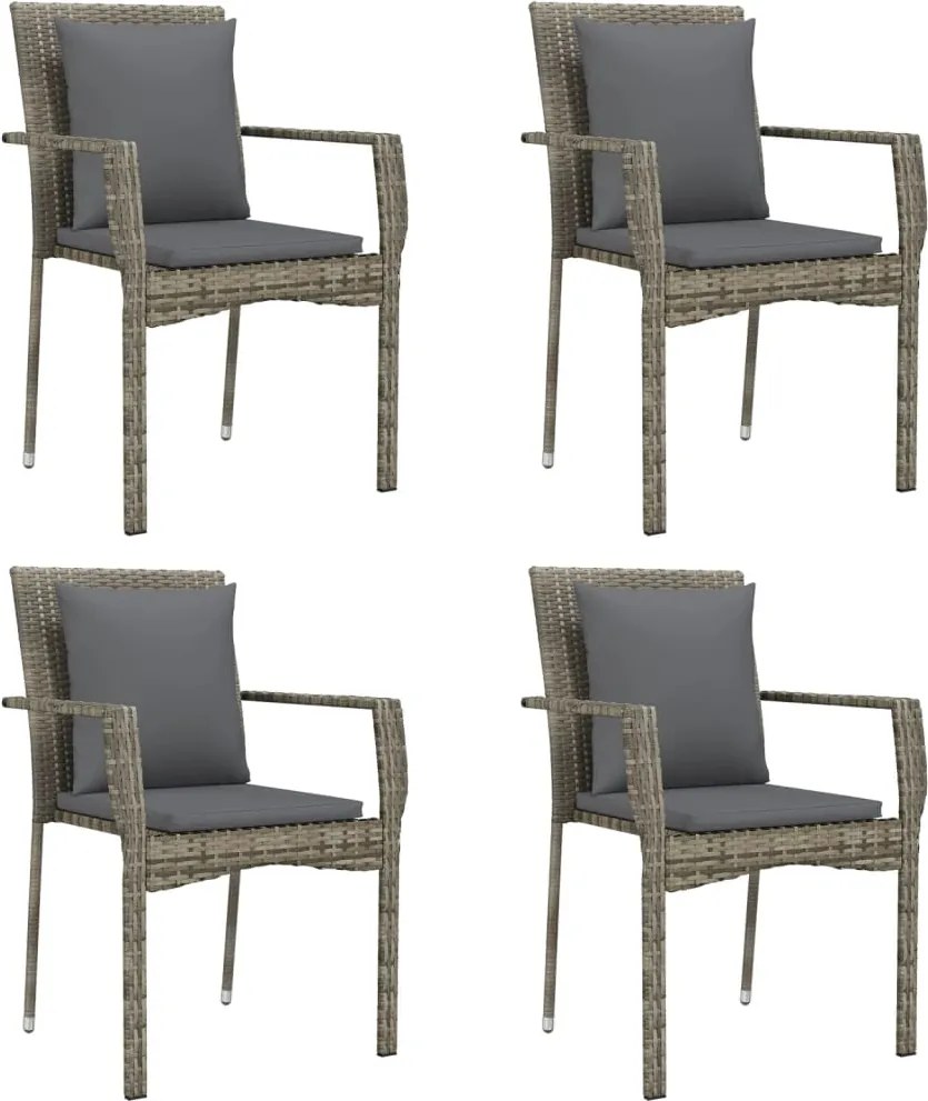 vidaXL Scaune de grădină cu perne, 4 buc., gri, poliratan