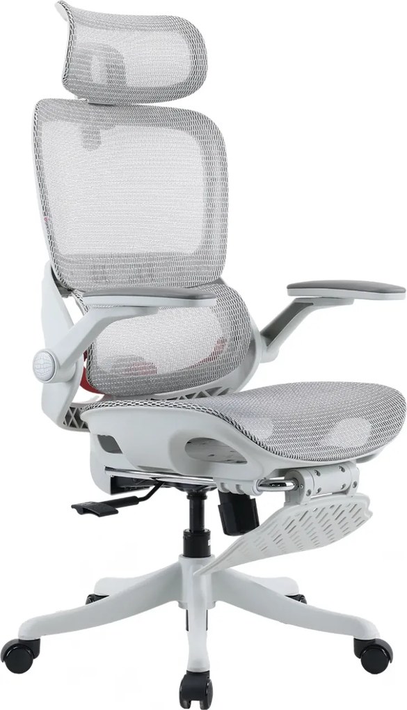 Scaun ergonomic SIHOO B100-PRO, cotiere 4D, tetiera 3D, mecanism multifunctional inclinare/blocare, suport picioare, pivotant, Mesh, Gri