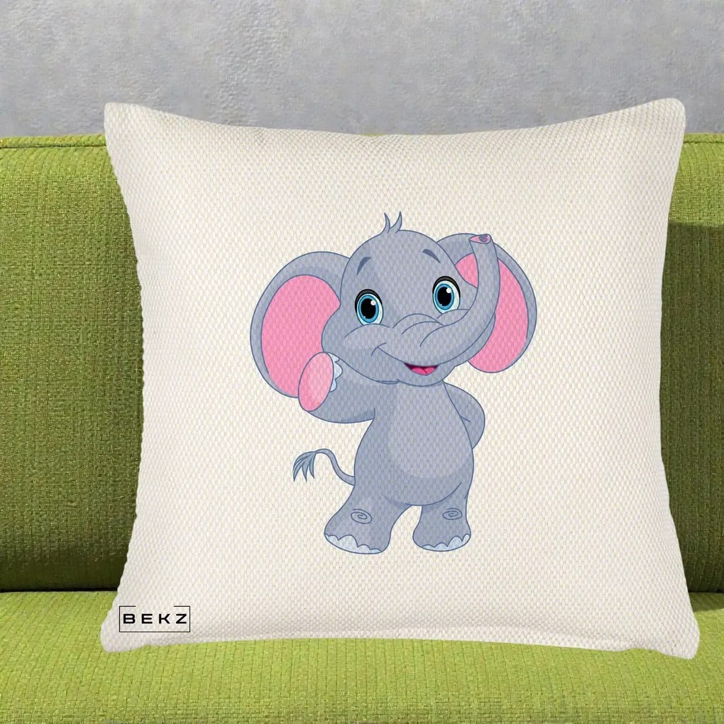 Perna Decorativa Pui de Elefant Kawaii, 40x40 cm, Crem Reliefat, Husa Detasabila, Perna Inclusa, BEKZ®