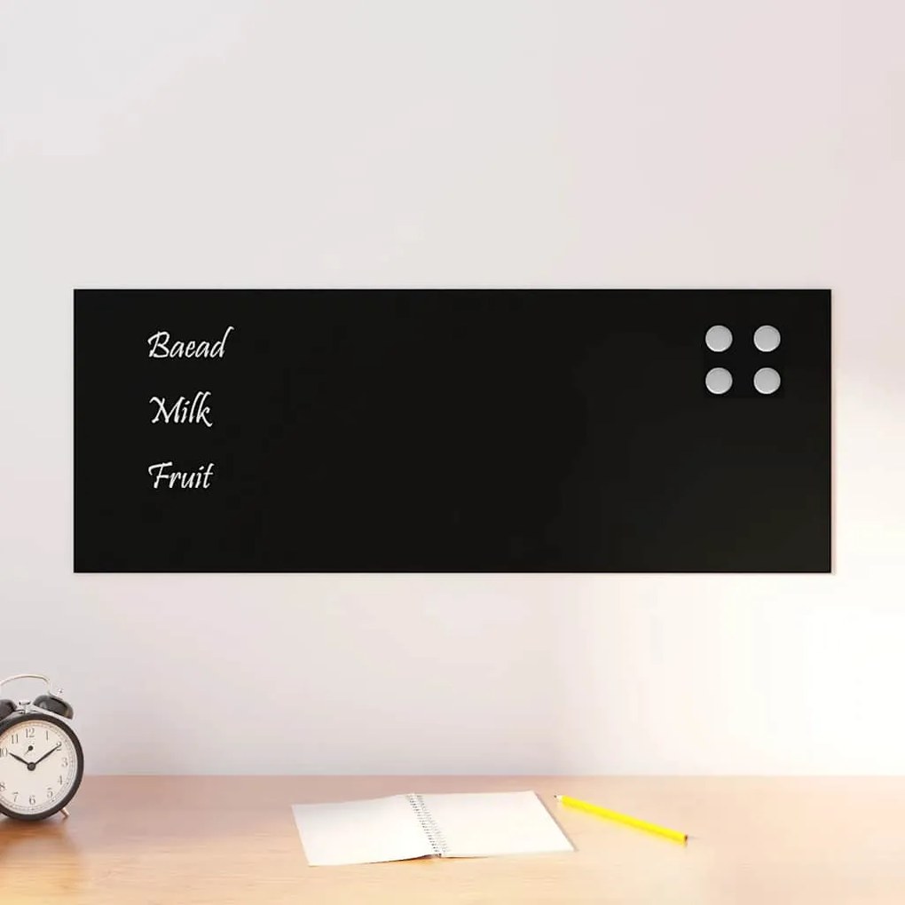 vidaXL Tablă magnetică de perete neagră 80x30 cm, sticlă securizată