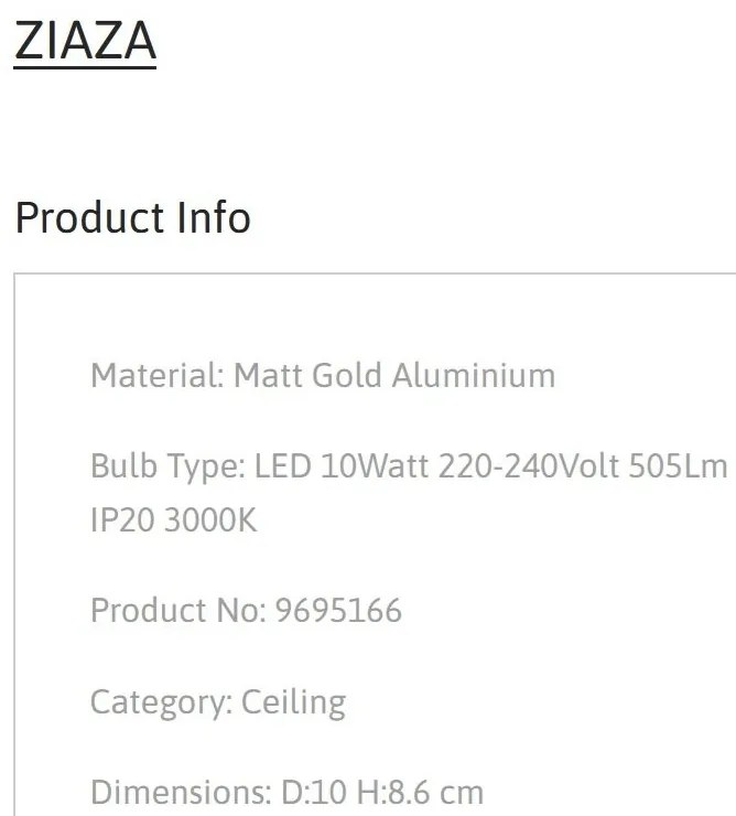 Spot LED aplicat diametru 10cm ZIAZA auriu, NVL-9695166