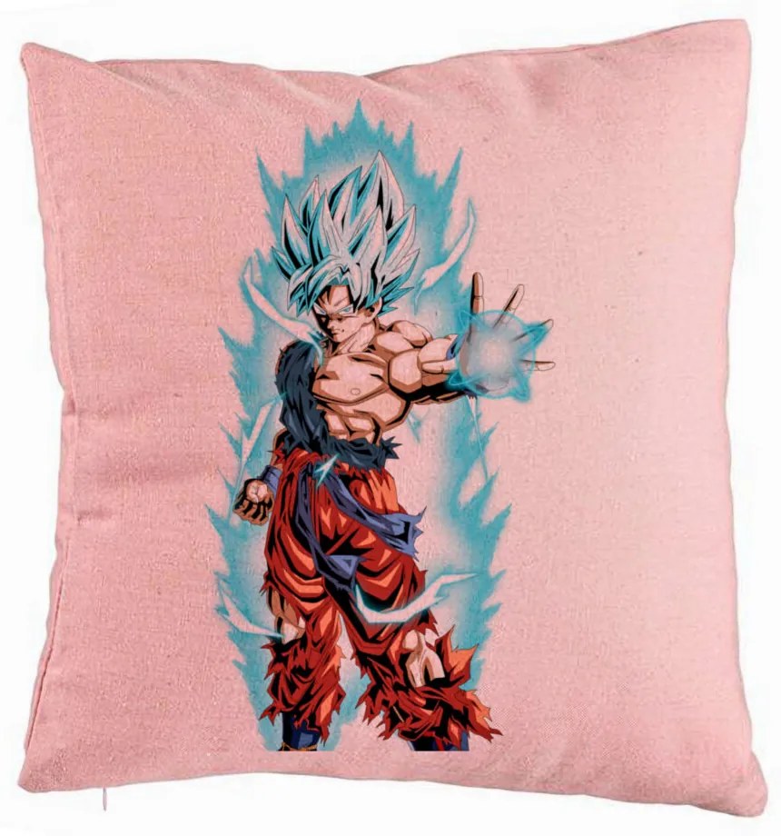 Perna Decorativa cu Goku Vegeta Super Saiya Saiyan Dragon Ball, 40x40 cm, Roz, Husa Detasabila, Burduf