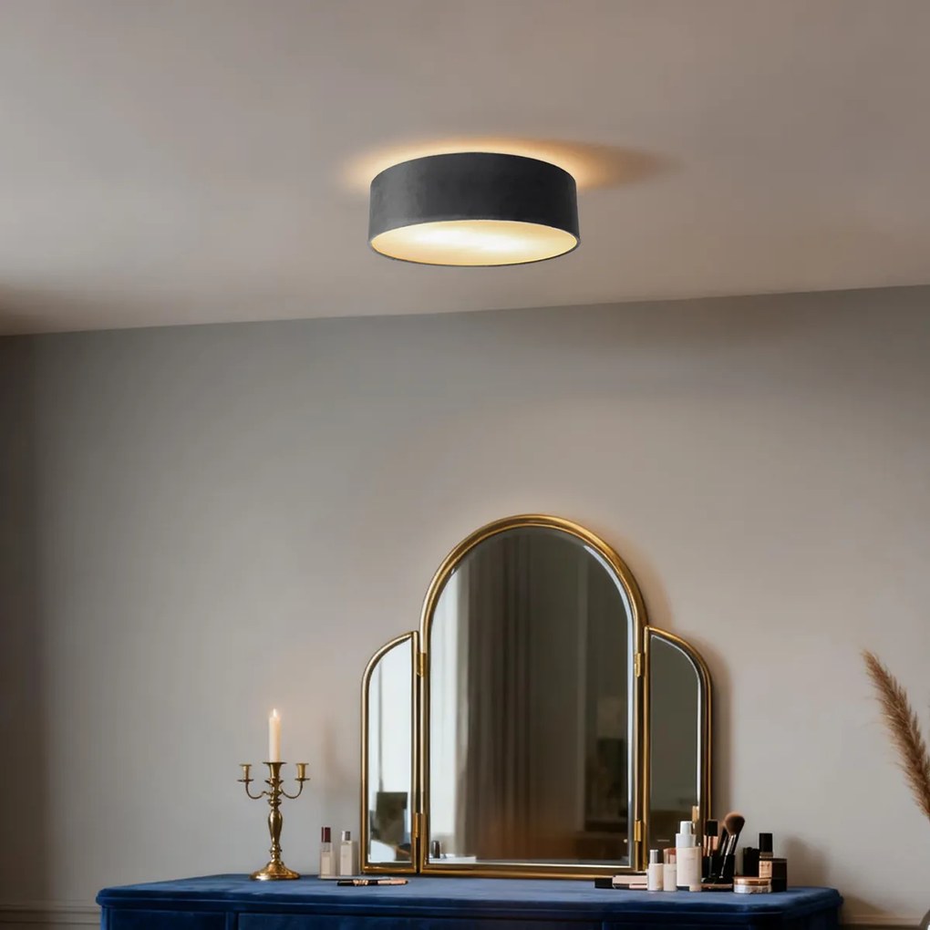 Plafoniera moderna gri 40 cm cu interior auriu - Drum