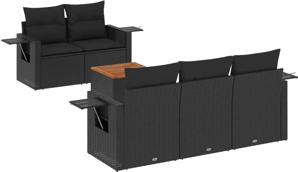 vidaXL Set mobilier de grădină cu perne, 6 piese, negru, poliratan