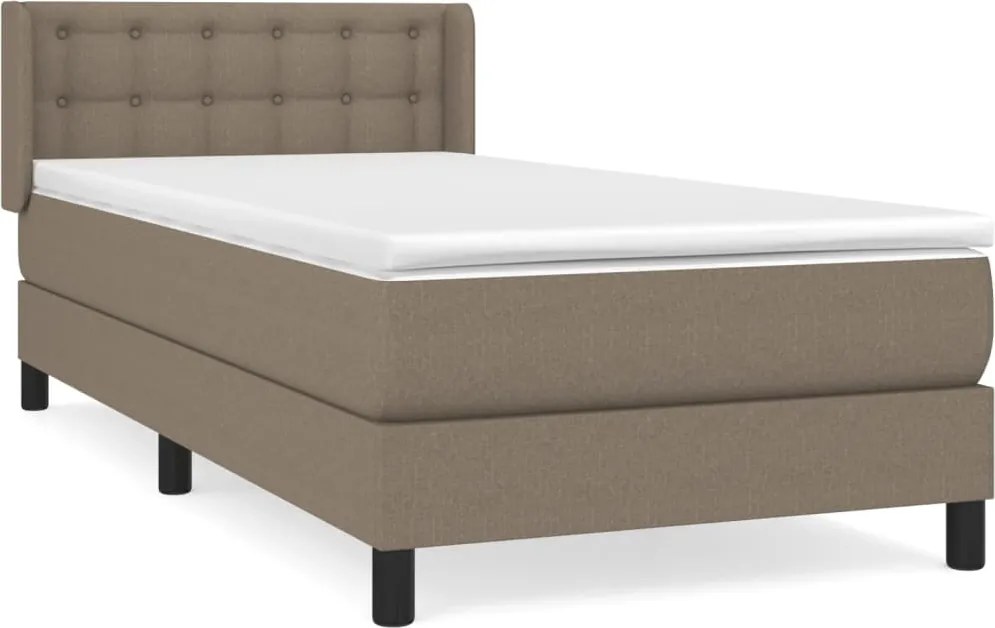 vidaXL Pat box spring cu saltea, gri taupe, 90x200 cm, textil