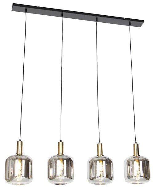 Lampa suspendată de design neagră cu sticlă aurie și fum cu 4 lumini - Zuzanna