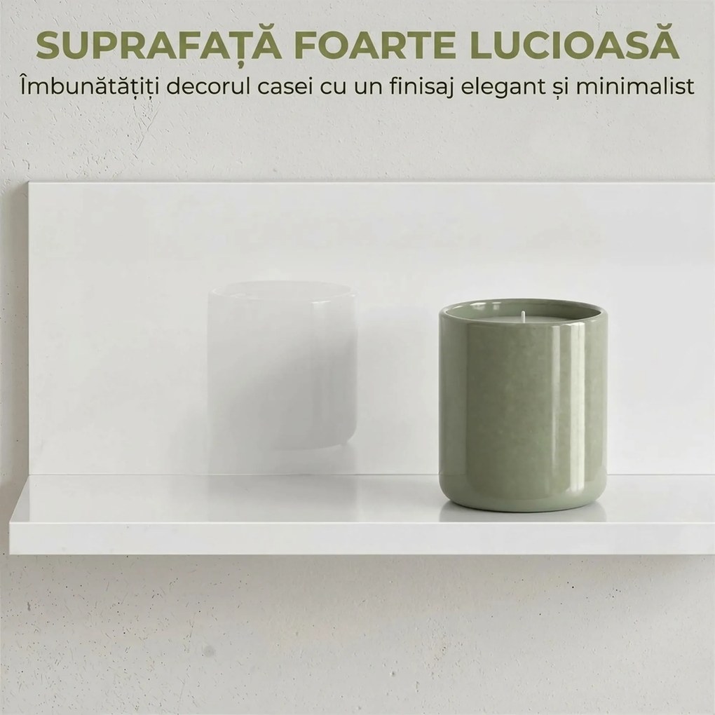 HOMCOM Etajeră de Perete pentru Living și Dormitor, Grosime 1,5 cm, Raft Suspendat din Lemn, 127x12x18 cm, Alb Lucios | Aosom Romania