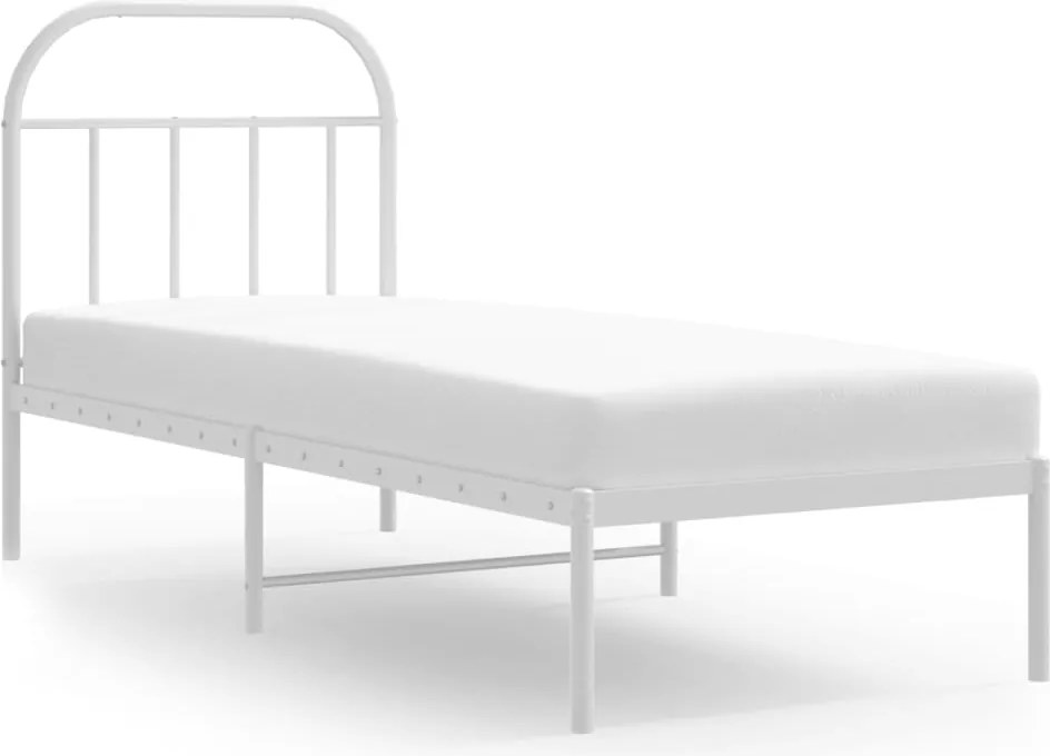 vidaXL Cadru de pat metalic fără saltea, cu tăblie, alb, 75x190 cm