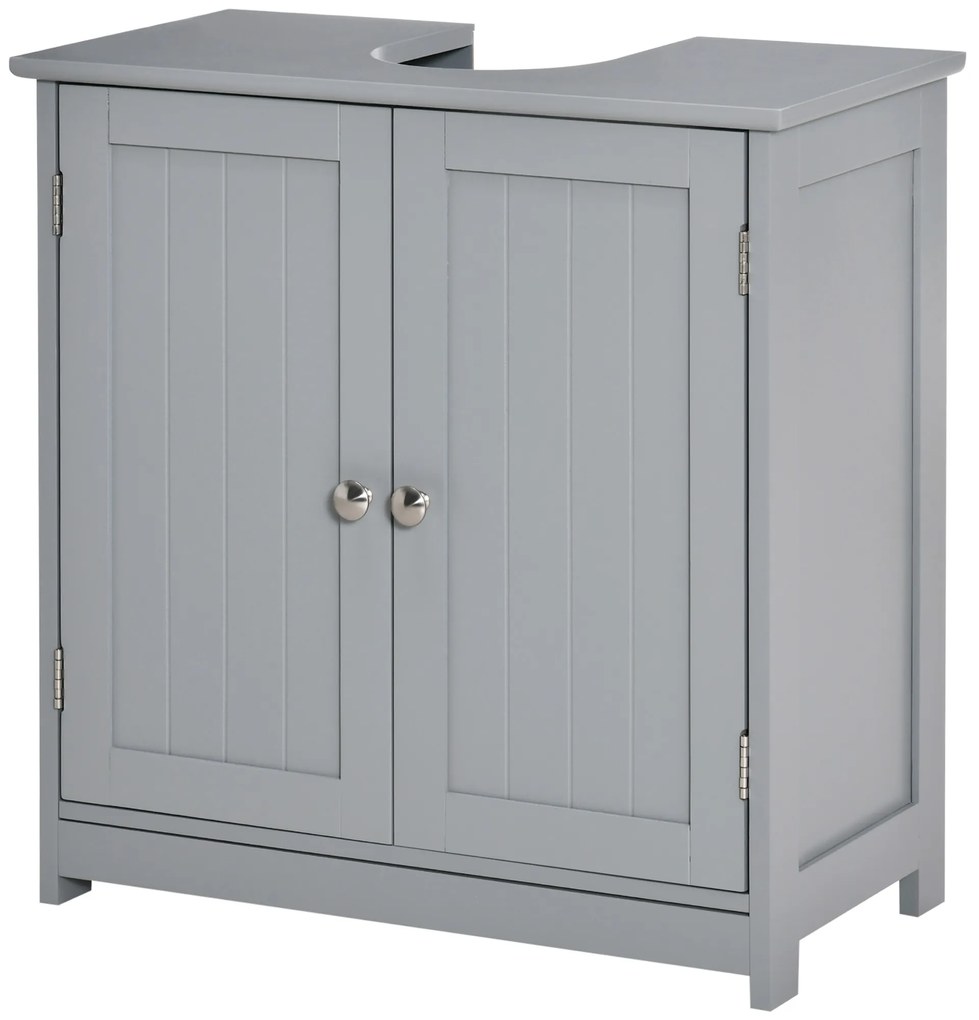 kleankin Mobilier baie sub chiuvetă - mobilier sub-vasă - dulap 2 uşi cu raft 60L x 30l x 60H cm - din lemn Gri | Aosom Romania