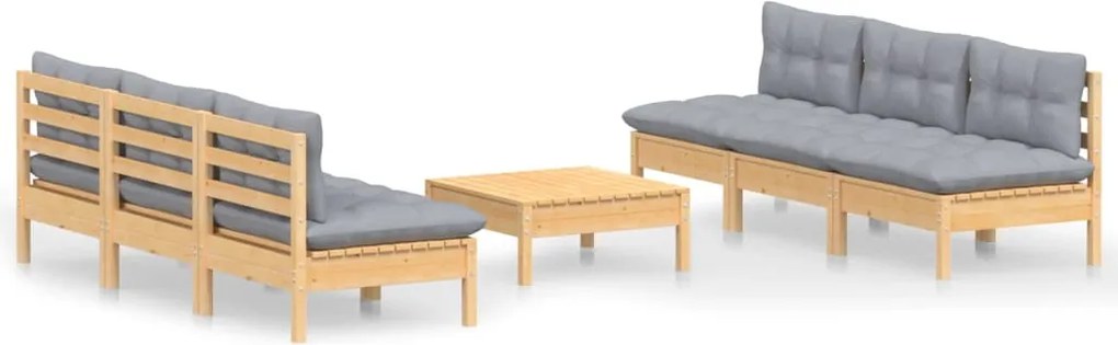 vidaXL Set mobilier grădină cu perne gri, 7 piese, lemn masiv de pin