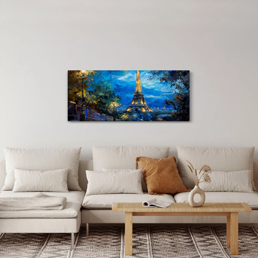Tablou - Pictură în ulei a Turnului Eiffel (120x50 cm)
