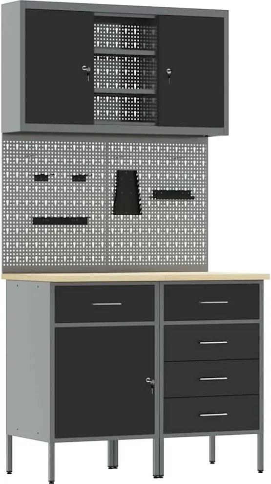 vidaXL Set de dulapuri de lucru cu sertar cu raft Manual 5 pcs Negru