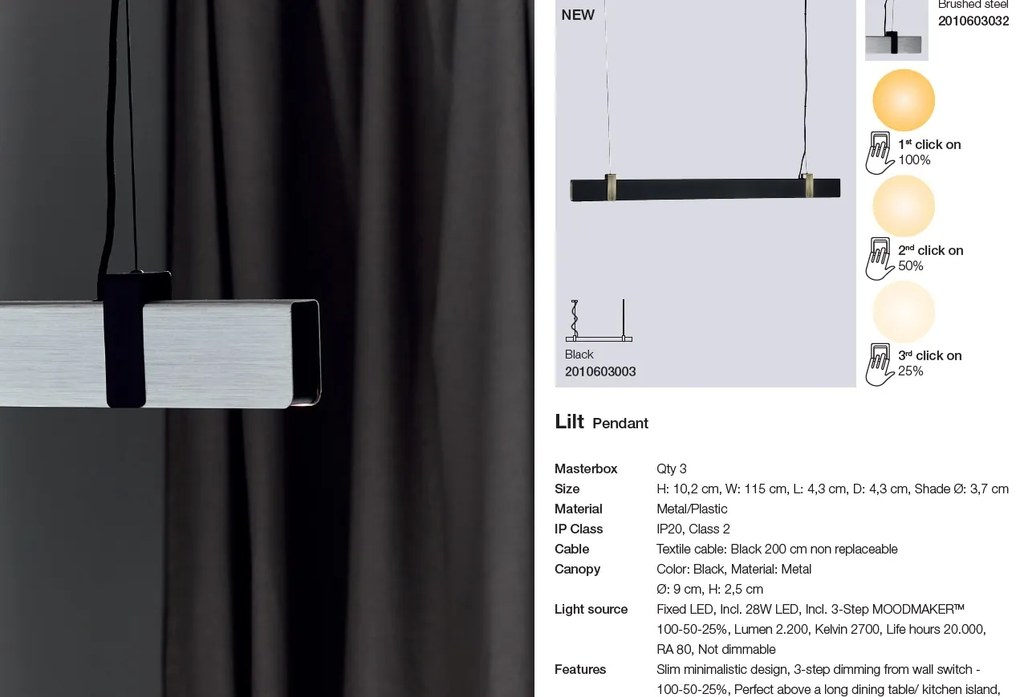 Lustra LED design modern Lilt negru 2010603003 NL