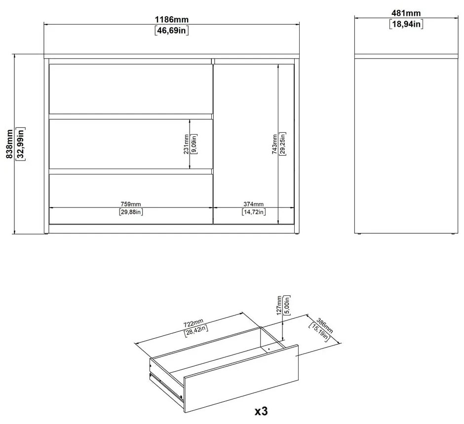 Comodă albă-în culoare naturală cu aspect de lemn de stejar 119x84x48 cm Next – Tvilum