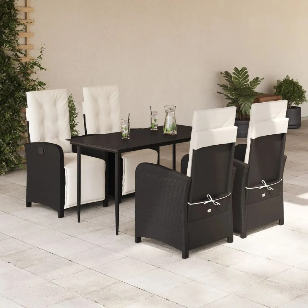 vidaXL Set mobilier de grădină cu perne, 5 piese, negru, poliratan