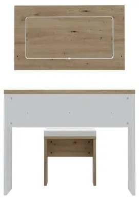 Set Masa Toaleta Olinda, Alb Si Stejar Artisan Si Alb Lucios, 100.5 Cm