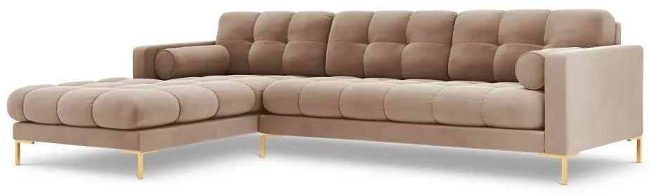 Colțar tapițat Bali, Bej/5 locuri/picioare gold/partea stângă/ L293 x l185 x h75