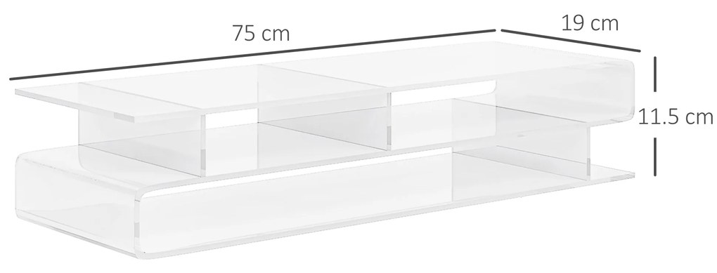 HOMCOM Suport Monitor Acrilic cu Spațiu pentru Tastatură, Organizator Birou Multifuncțional, Transparent, 50.8x19x12 cm | Aosom Romania