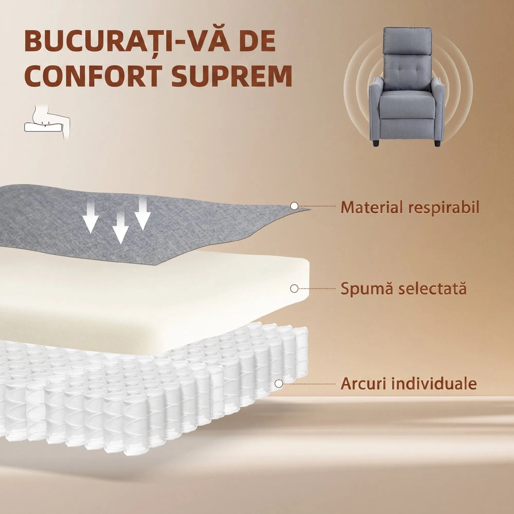 HOMCOM Fotoliu cu Masaj Reclinabil Manual, Material Tip In cu Telecomandă, Gri Deschis | Aosom Romania