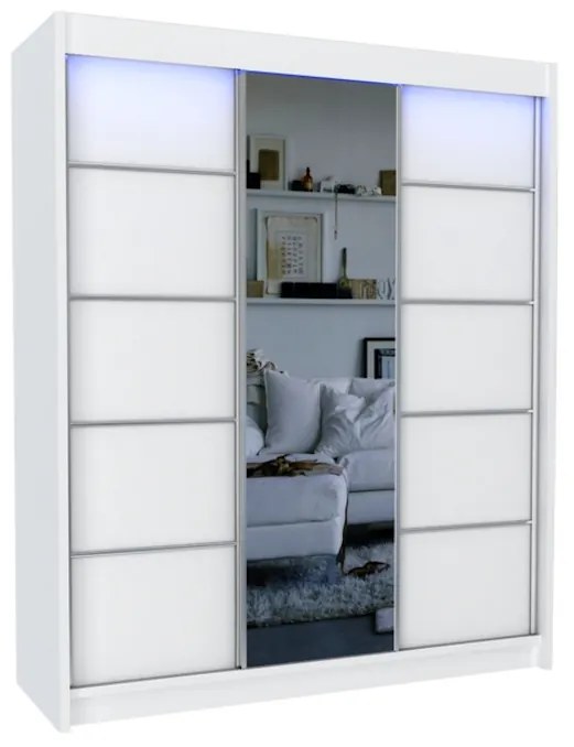 Expedo Dulap cu uși glisante și oglindă ELVIRA + Amortizor, alb, 180x216x61
