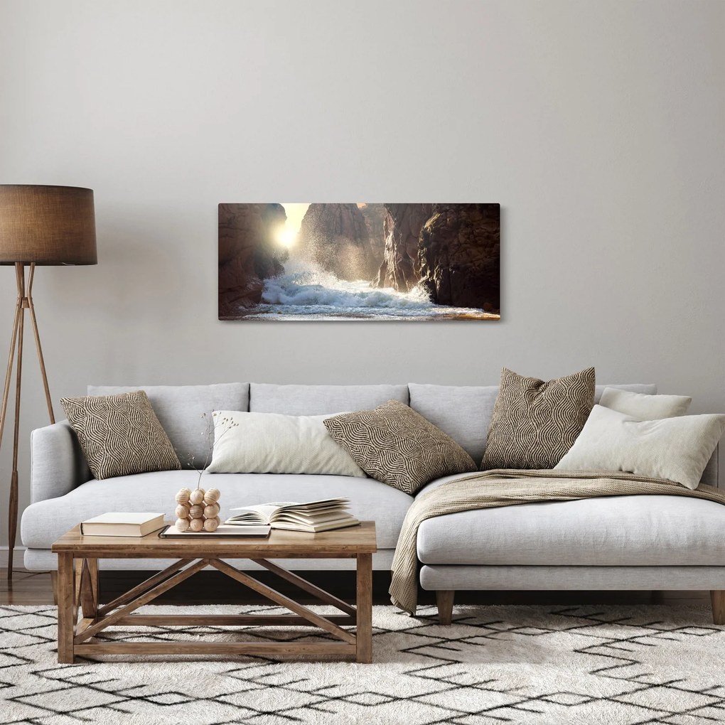 Tablou - Stânci și valuri ale oceanului (120x50 cm)