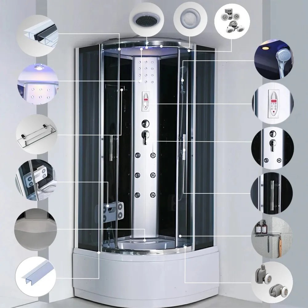 Cabină de duș cu hidromasaj Vital, dimensiune 80x80 cm